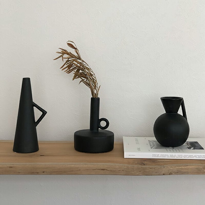 flowervase-03150 取っ手付き セラミック ブラック フラワー flowervase-03150 取っ手付き セラミック ブラック フラワー