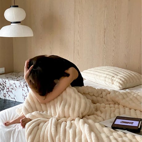 blanket-03041　Blanket ストライプ ラビットファーブランケット