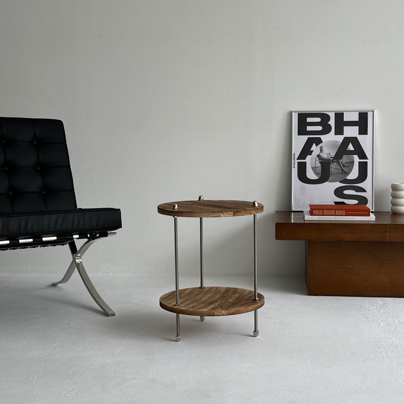 table-03097 天然木 ラウンド 2段 ステンレス サイドテーブル | ART OF