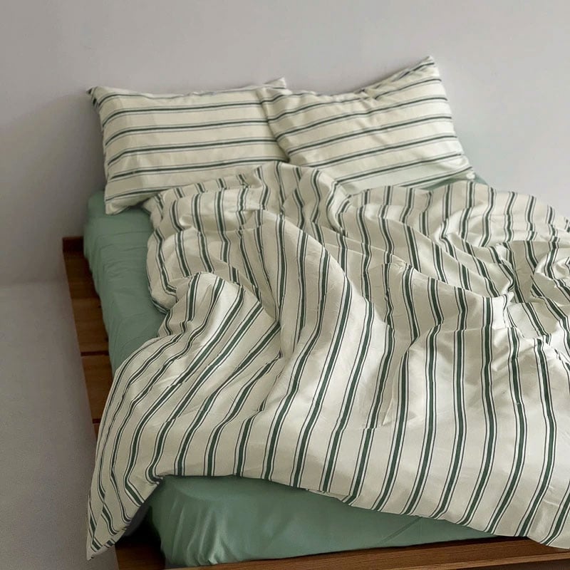 beddingsets-03003 cream×green シックシンストライプ 布団