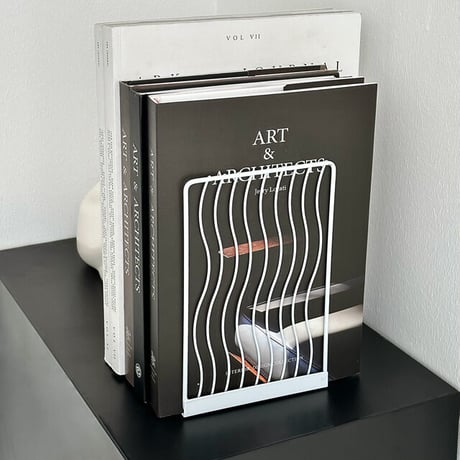 bookend-03018　wave line アイアン ブックスタンド 2個セット