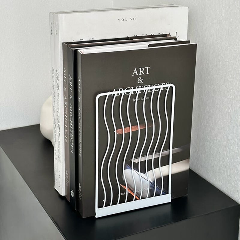bookend-03018 wave line アイアン ブックスタンド 2個セット | AR