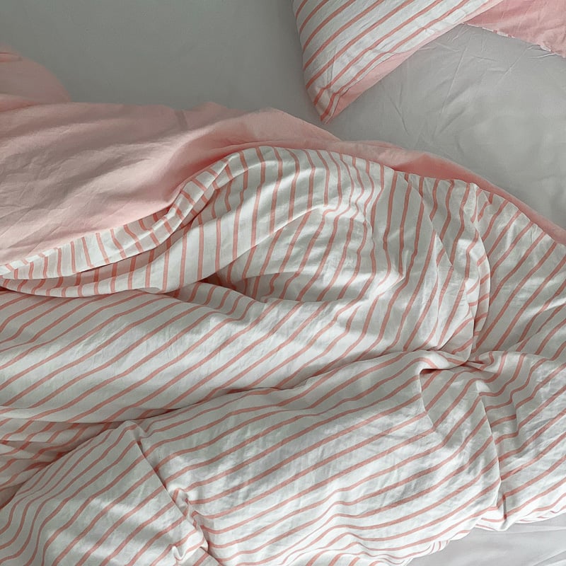 beddingsets-03050 ピンクストライプ リバーシブル 布団カバー