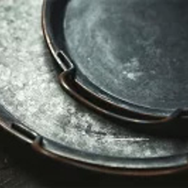 tray-03014 ラウンド ヴィンテージ 取っ手付き アイアン カフェトレイ