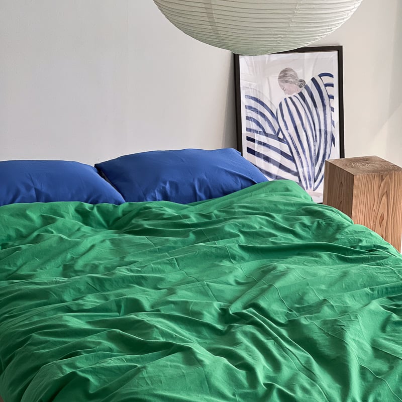 beddingsets-03027 ブルー枕×グリーン掛けカバー 無地 布団