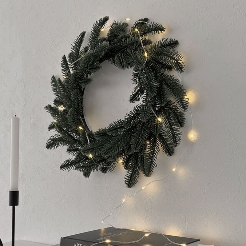 wreath-03001 クリスマスリース 40cm LEDライトガーランド付き wreath-03001 クリスマスリース 40cm LEDライトガーランド付き