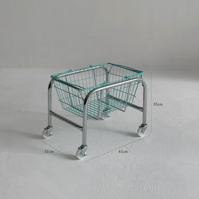wagon-03024 シルバー キャスターワゴン ハンドル付きカラーバスケット