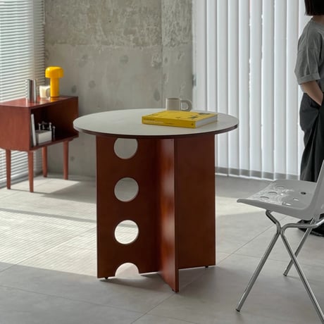 table-03191　ブラウン ホールレッグ ラウンドテーブル 80cm