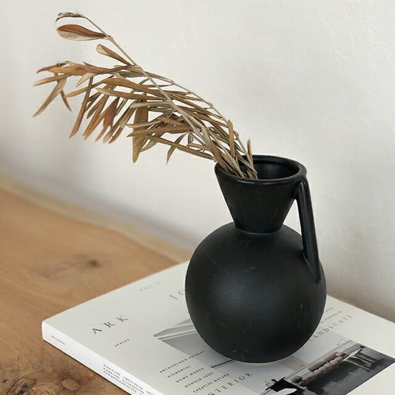 flowervase-03150 取っ手付き セラミック ブラック フラワー flowervase-03150 取っ手付き セラミック ブラック フラワー
