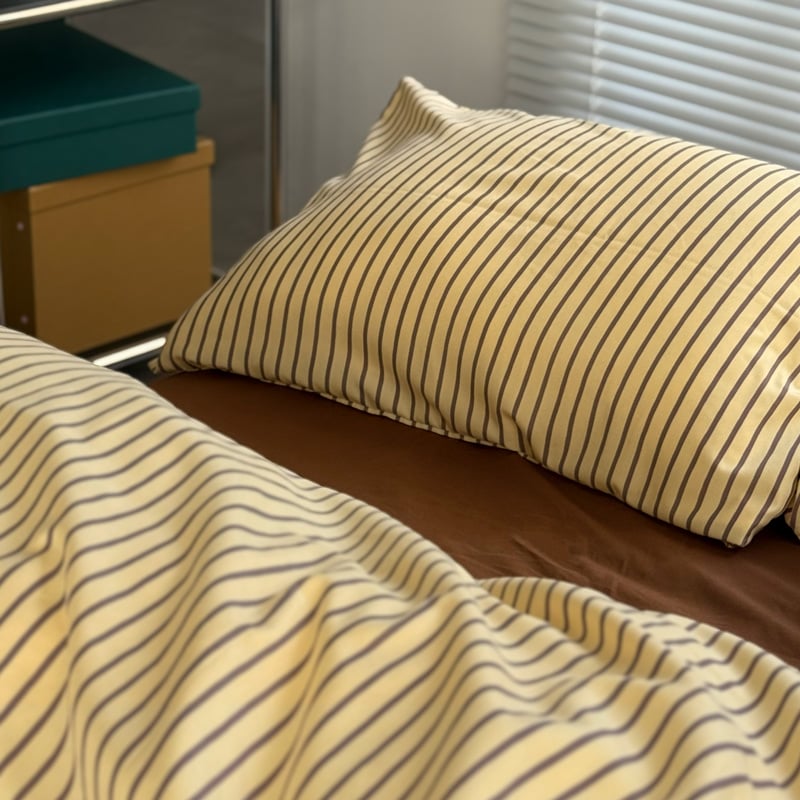 beddingsets-03140 yellow×brown ストライプ 布団カバーセット |