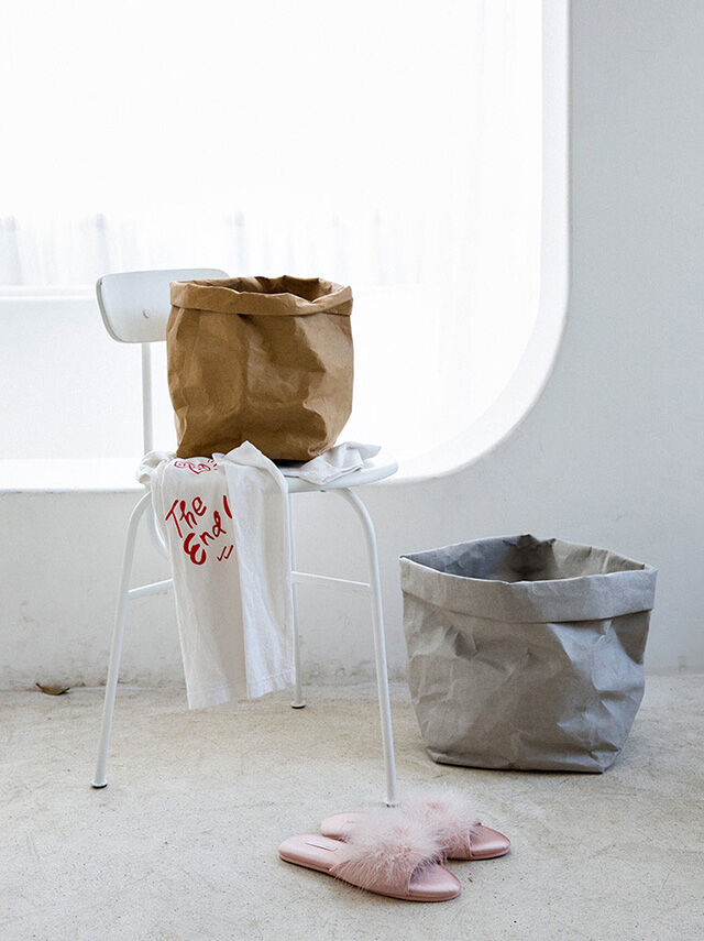 ハンドメイド：ふかふかペーパーポーチ/ペーパーバッグ*アンティーク* 紙袋型トートバッグ ペーパーバッグ風 ファスナーポケット付き