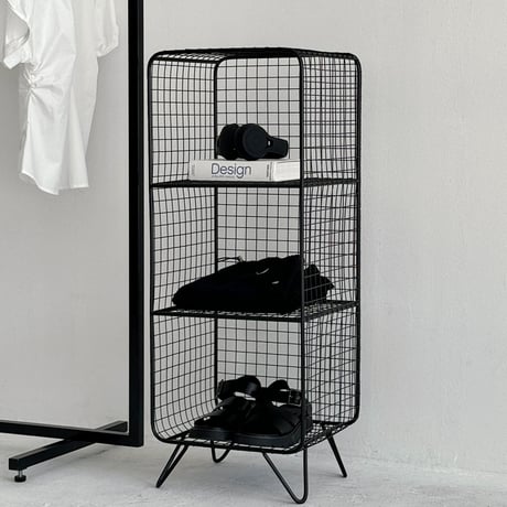 rack-03062　ブラック スタンド付き スチールメッシュ 3段ラック