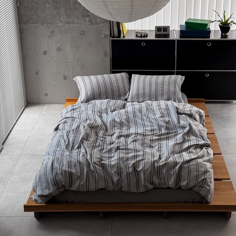 beddingsets-03086 gray×charcoal ダブルストライプ 布団カバーセ