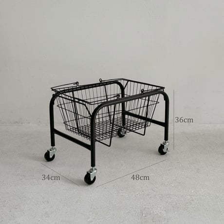 予約販売7月上旬～7月中旬頃発送予定　wagon-03022　ブラック キャスターワゴン ハンドル付きバスケット