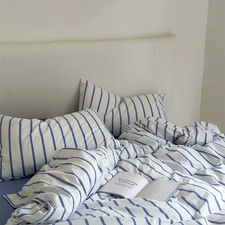 beddingsets-03020　white×blue ペンシルストライプ 布団カバーセット