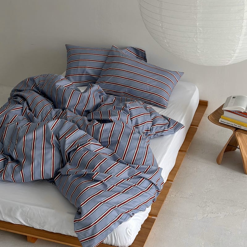 beddingsets-03042 blue×red シックシンストライプ 布団カバーセット