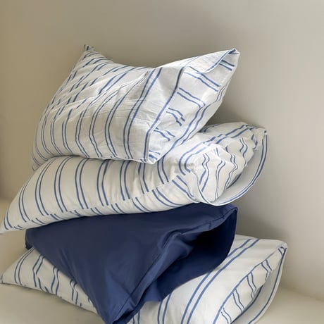 pillowcase-03006　white×blue ダブルストライプ 枕カバー 2枚セット