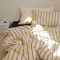 【一部予約商品】　beddingsets-03001　cream×black ペンシルストライプ 布団カバーセット
