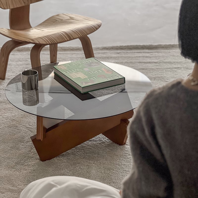 アンティーク調　ガラストップ　ウッドテーブル　コーヒーテーブル　ヴィンテージ table-03176 ウッドベース ラウンドガラス コーヒーテーブル