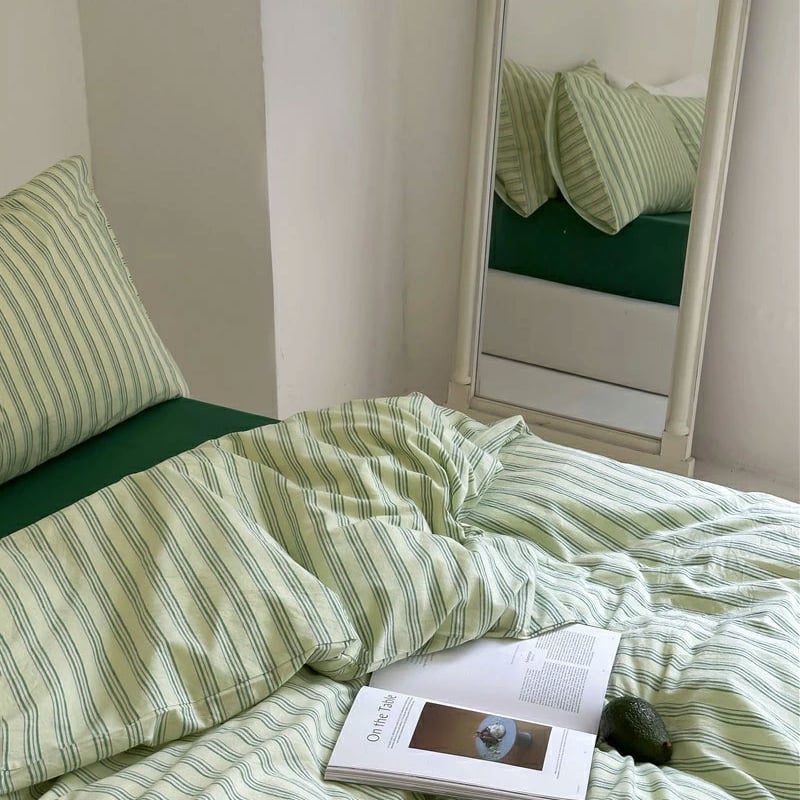 sheet-03008 cream×green クラスターストライプ 掛け布団カバー sheet-03008 cream×green クラスターストライプ 掛け布団カバー