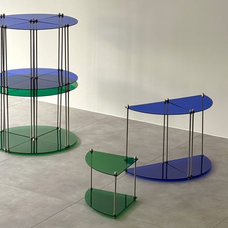 rack-03093　カラーアクリル コーナー 扇型 モジュールシェルフ