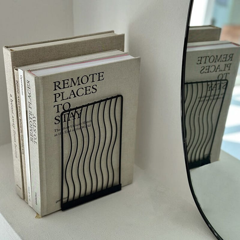 bookend-03018 wave line アイアン ブックスタンド 2個セット | AR