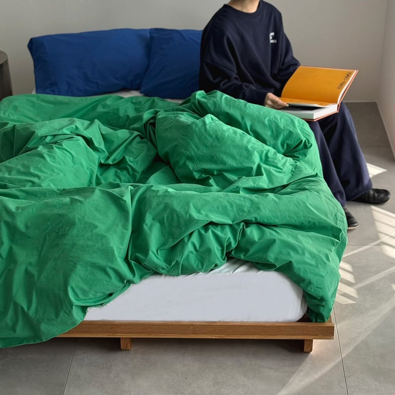 beddingsets-03027 ブルー枕×グリーン掛けカバー 無地 布団カバー