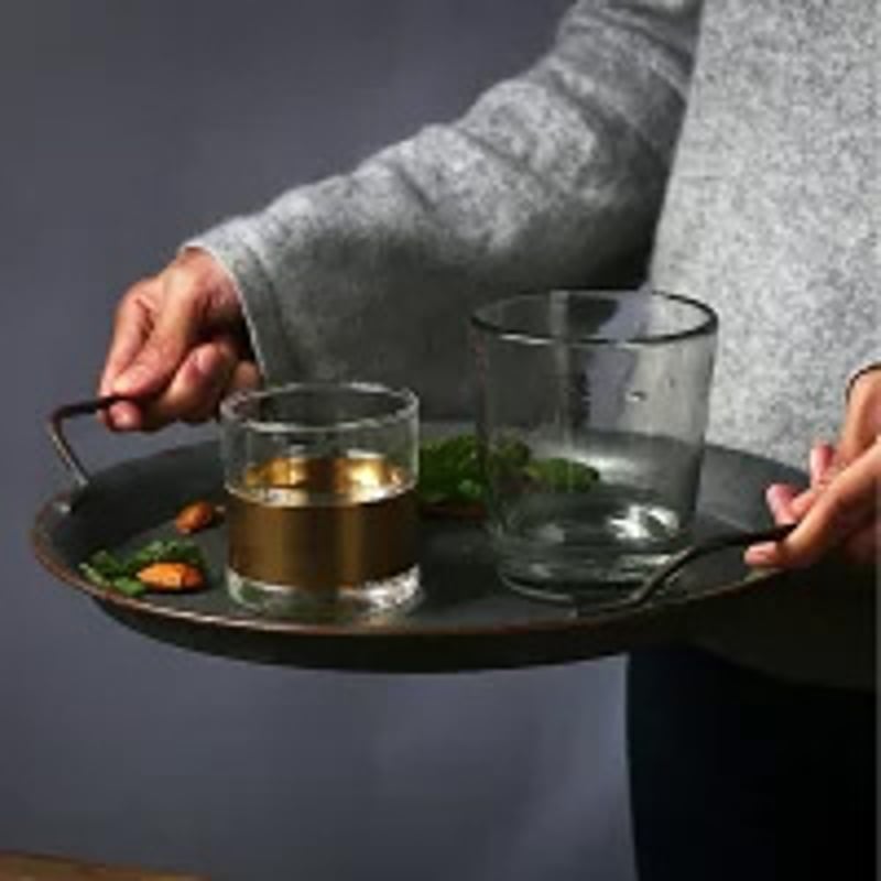 tray-03014 ラウンド ヴィンテージ 取っ手付き アイアン カフェトレイ