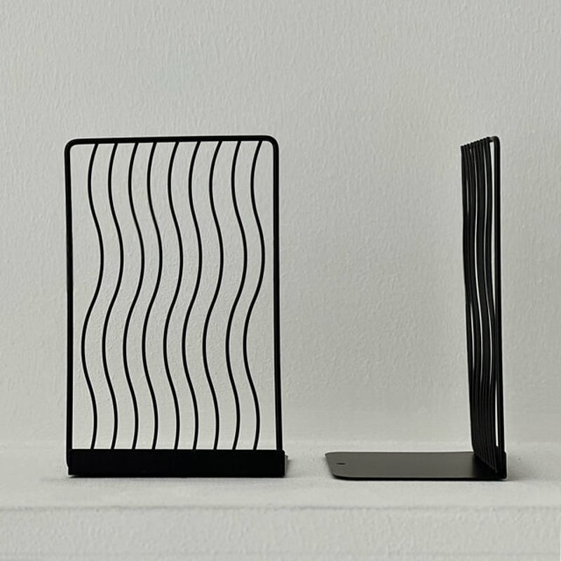 bookend-03018 wave line アイアン ブックスタンド 2個セット | AR