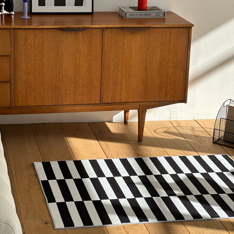 rug-03068 ホワイト＆ブラック ストライプラグ 80×120cm 100×160cm