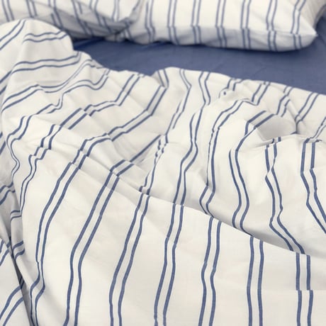 beddingsets-03019　white×blue ダブルストライプ 布団カバーセット