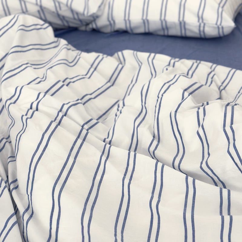 beddingsets-03019 white×blue ダブルストライプ 布団カバーセット