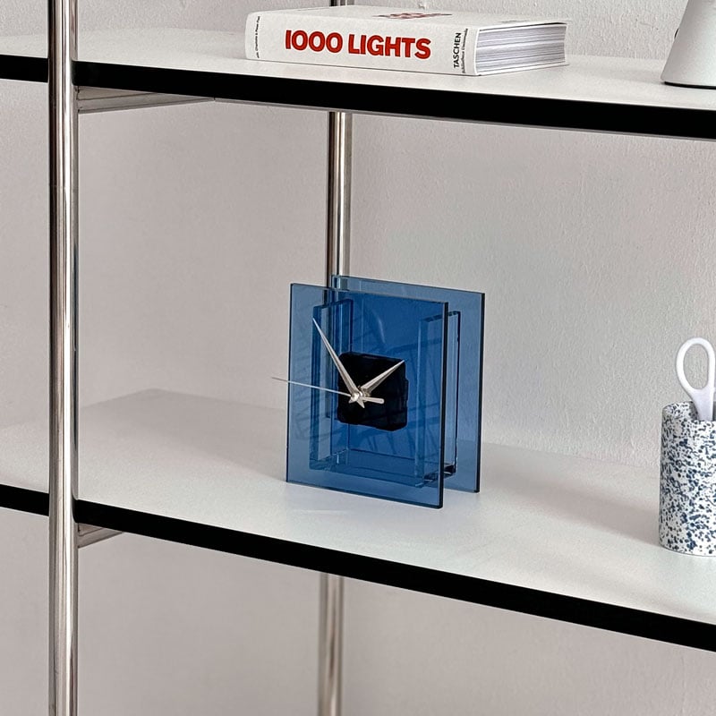 clock-03070 block カラーガラス テーブルクロック 置き時計 静音 | ART