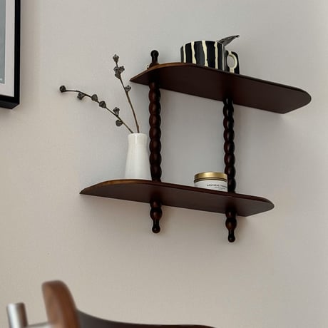 shelf-03039　ボビンターニング ウォールシェルフ ダークブラウン 2段 40cm