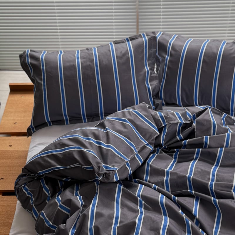 beddingsets-03120 gray×blue シックシンストライプ 布団カバーセット