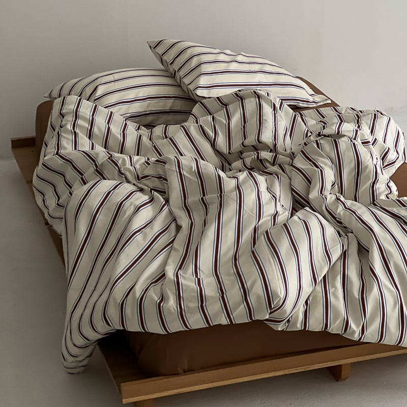 beddingsets-03011 cream×brown シックシンストライプ 布団カバーセ