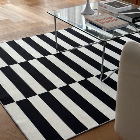 rug-03067　ホワイト＆ブラック ストライプラグ 140×200cm 160×230cm