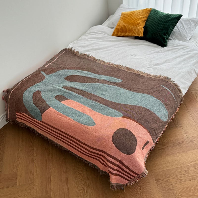bedthrow-03008 orange art ベッドスロー 130×180 | ART