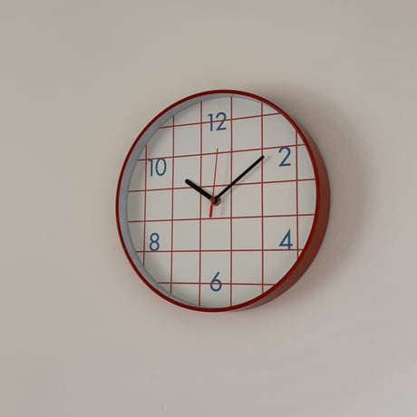 予約販売6月中旬～6月下旬頃発送予定　clock-03105　RED グリッドパターン ラウンド ウォールクロック 掛け時計