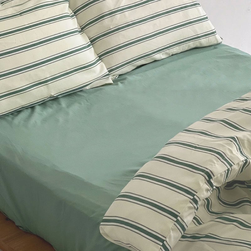 beddingsets-03003 cream×green シックシンストライプ 布団カバーセ