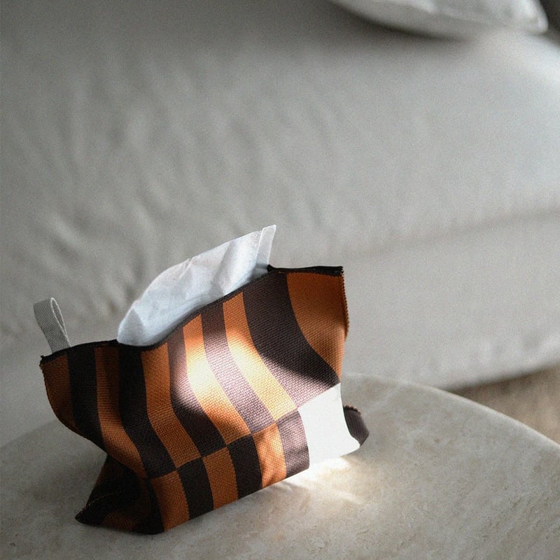 tissuebox-03082 ブロックストライプ ブラウン ニットティッシュケース