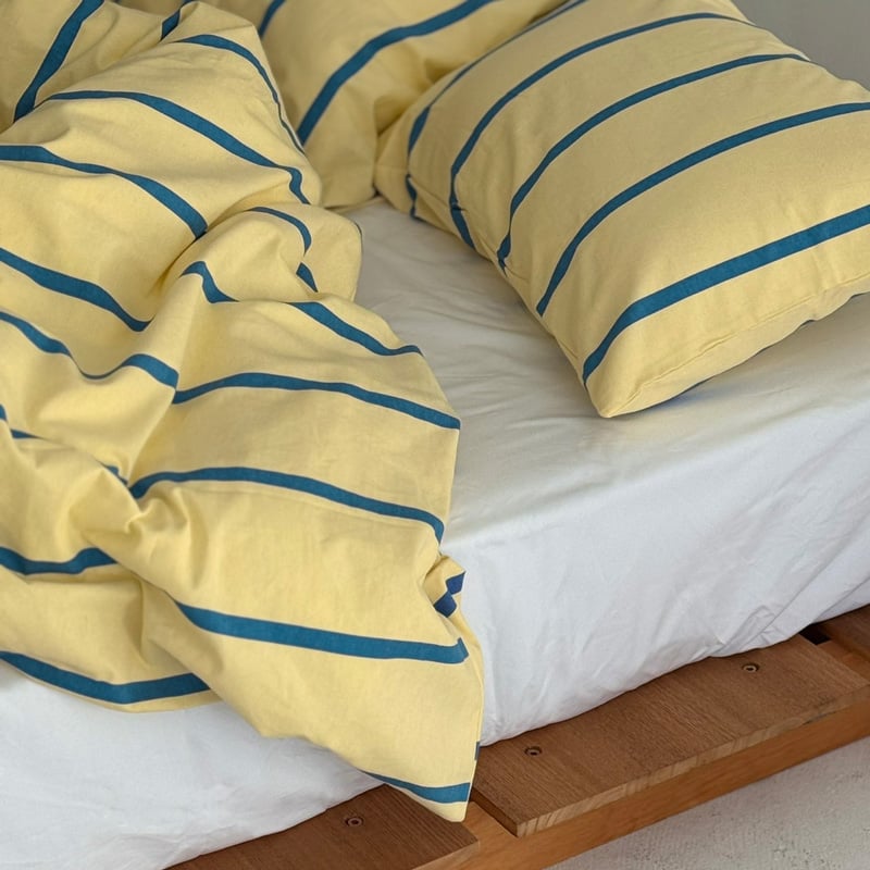 beddingsets-03081 yellow×blue ペンシルストライプ 布団カバーセッ