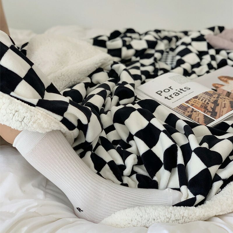 blanket-03040 チェッカーフラッグ ボア ブランケット 210cm×240cm 毛
