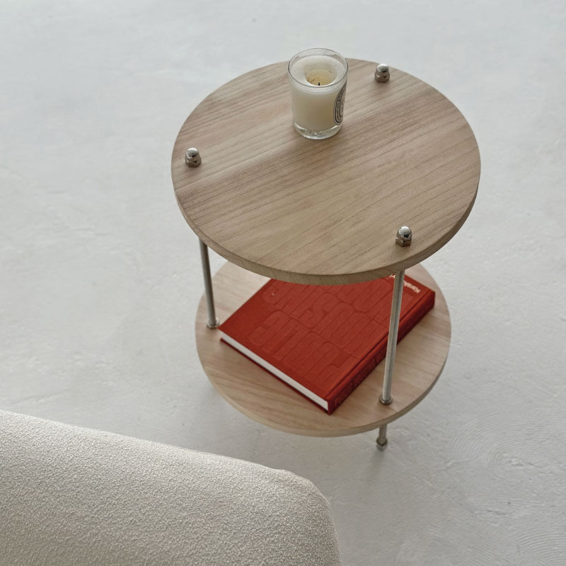 table-03097 天然木 ラウンド 2段 ステンレス サイドテーブル | ART OF