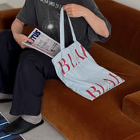 bag-03122　BLAH ライトブルー×レッド トートバッグ