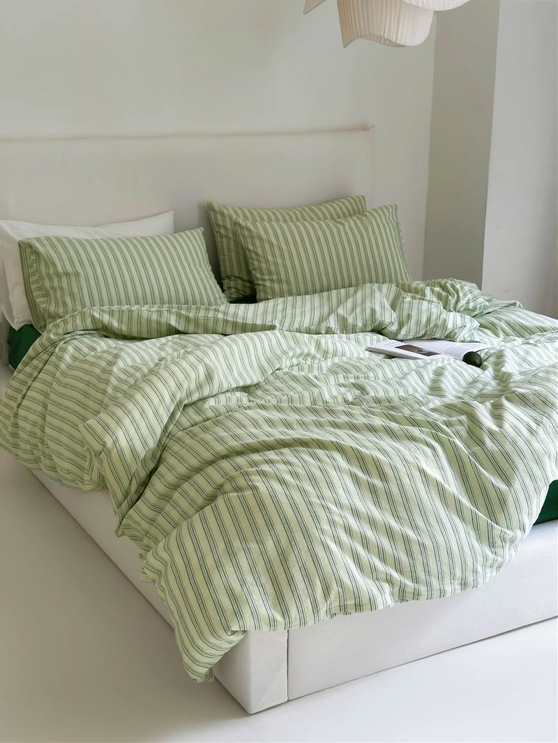 beddingsets-03021 cream×green クラスターストライプ 布団