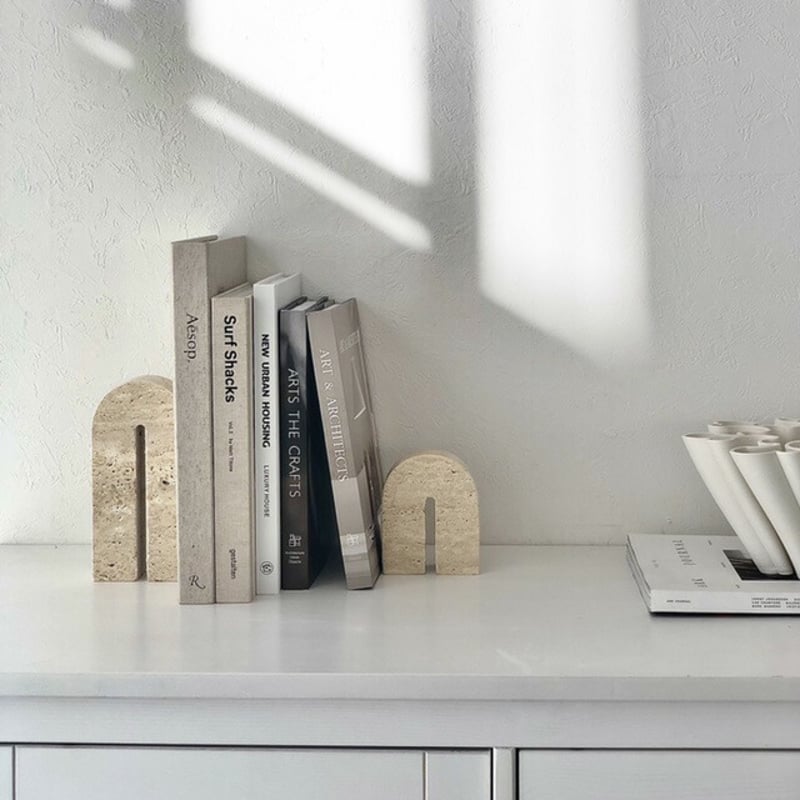 bookend-03012 天然大理石 トラバーチン Arch ブックエンド 1点売り | A