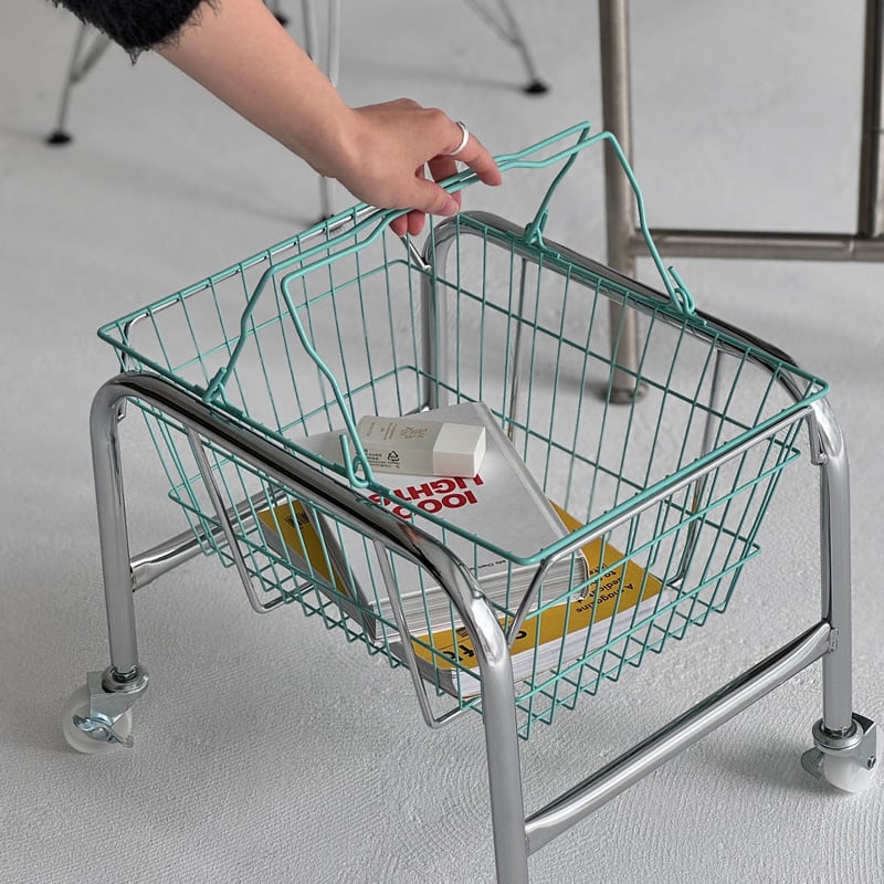 一部予約商品】 wagon-03024 シルバー キャスターワゴン ハンドル付き