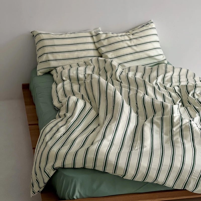 beddingsets-03003 cream×green シックシンストライプ 布団 beddingsets-03003 cream×green シックシンストライプ 布団