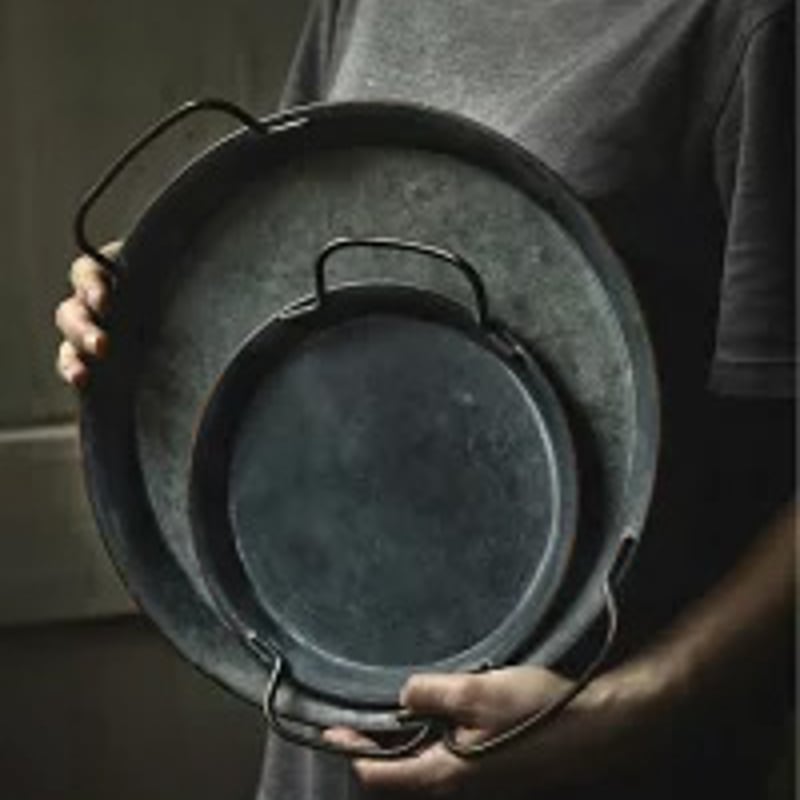 tray-03014 ラウンド ヴィンテージ 取っ手付き アイアン カフェトレイ